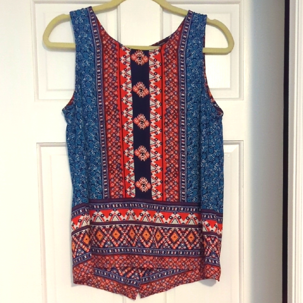 Anne Carson Red and Blue Patterned Top